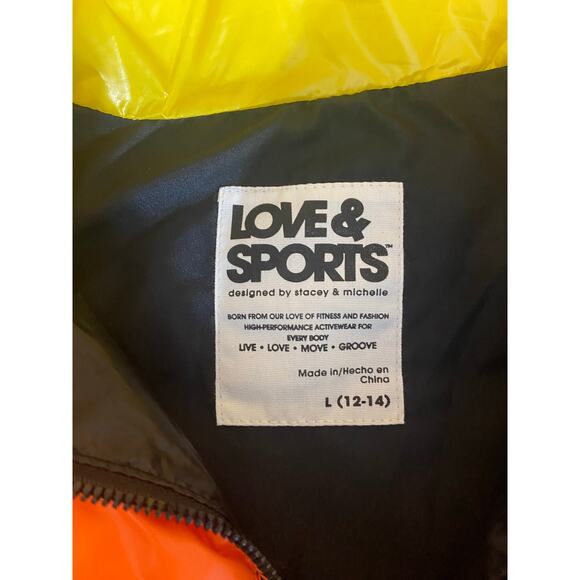 Love And Sports Womens Puffer Vest Jacket Large 12-14 Yellow Orange Red New - Picture 3 of 9